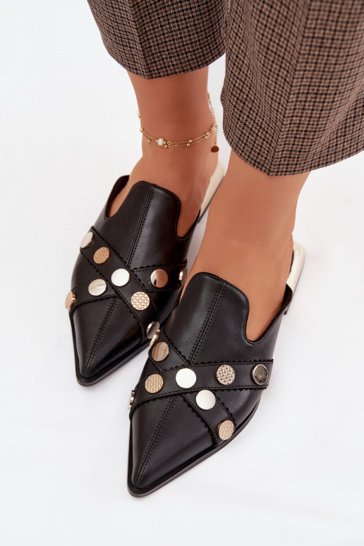 Leather Women's Mules With Decorative Straps D&A CR61-3058 Black