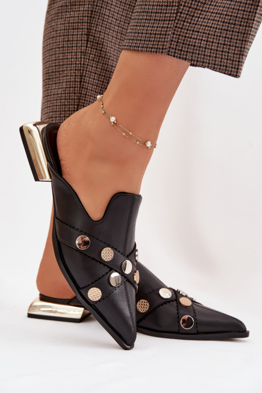 Leather Women's Mules With Decorative Straps D&A CR61-3058 Black