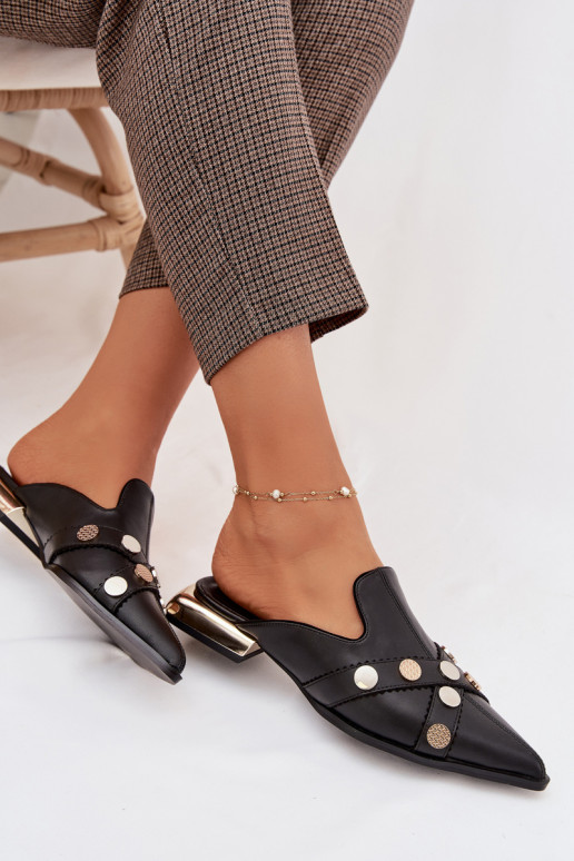 Leather Women's Mules With Decorative Straps D&A CR61-3058 Black