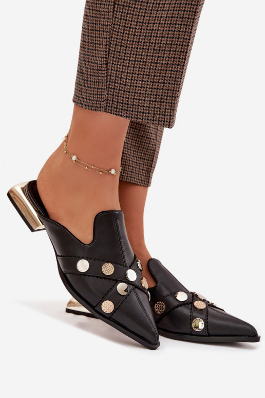 Leather Women's Mules With Decorative Straps D&A CR61-3058 Black