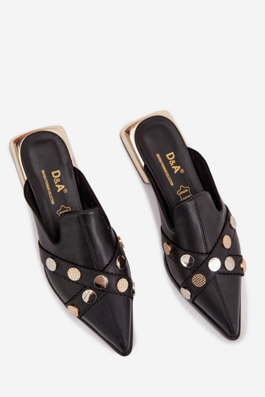 Leather Women's Mules With Decorative Straps D&A CR61-3058 Black
