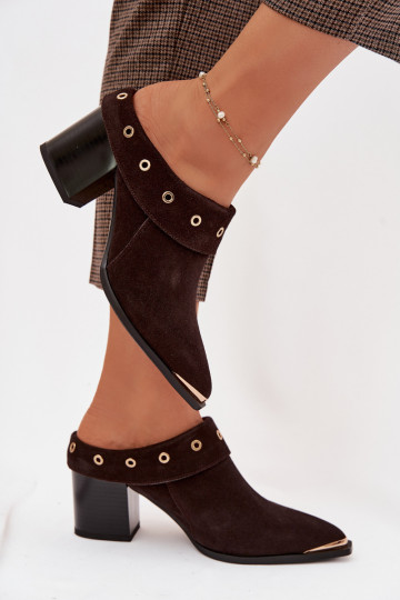 Suede Women's Block Heel Sandals D&A CR61-3059 Chocolate