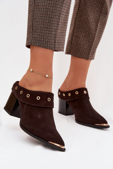 Suede Women's Block Heel Sandals D&A CR61-3059 Chocolate 2