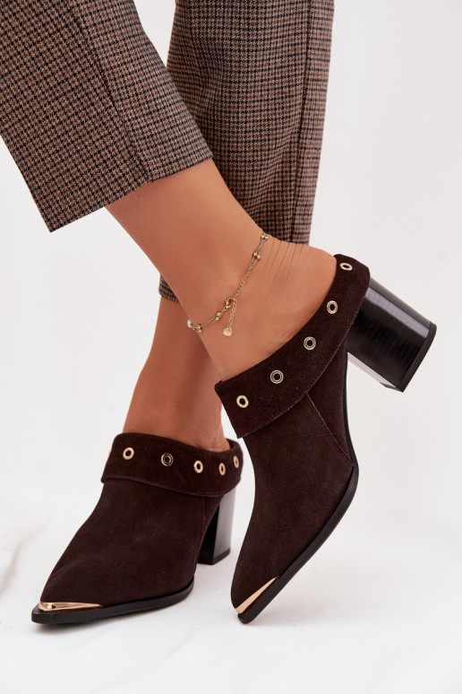 Suede Women's Block Heel Sandals D&A CR61-3059 Chocolate
