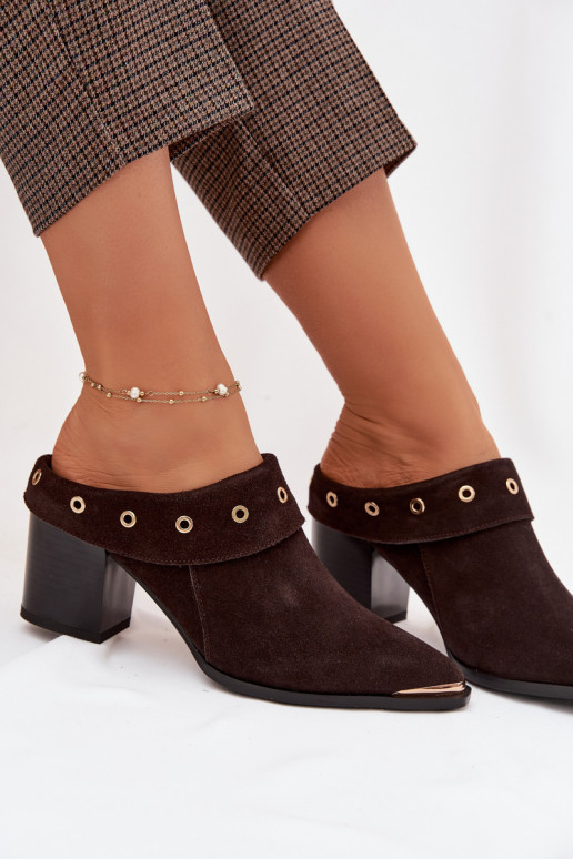 Suede Women's Block Heel Sandals D&A CR61-3059 Chocolate