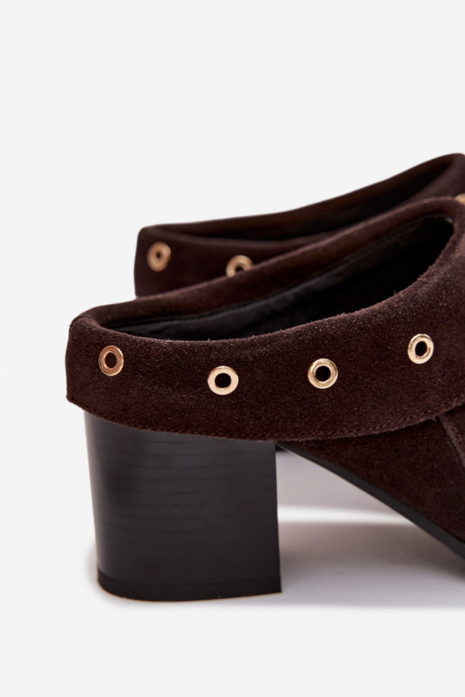 Suede Women's Block Heel Sandals D&A CR61-3059 Chocolate