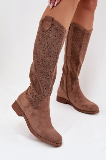 Women's Ankle Boots With Openwork Pattern On Flat Heel S.Barski HY61-8022 Brown 2