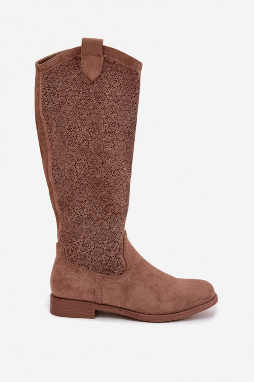 Women's Ankle Boots With Openwork Pattern On Flat Heel S.Barski HY61-8022 Brown