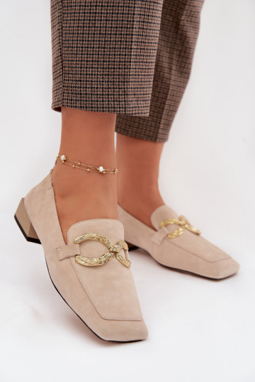 Women's Moccasins Made of Genuine Suede with Gold Detail D&A CR61-3115 Beige 2