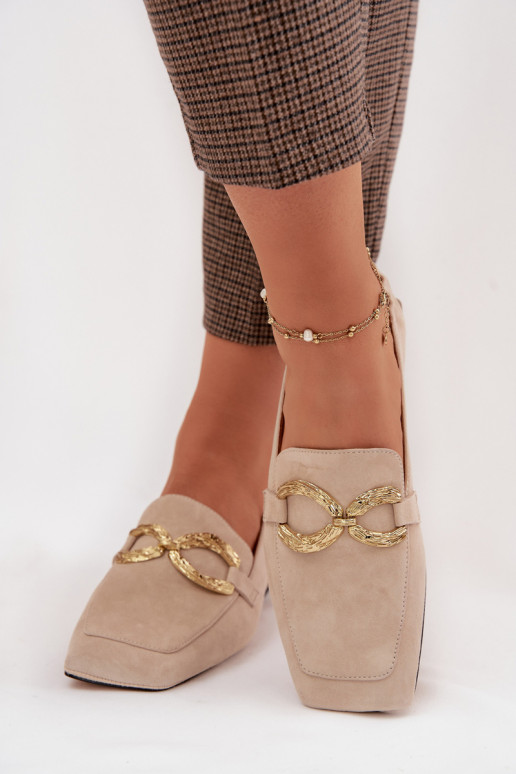 Women's Moccasins Made of Genuine Suede with Gold Detail D&A CR61-3115 Beige