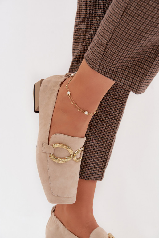 Women's Moccasins Made of Genuine Suede with Gold Detail D&A CR61-3115 Beige