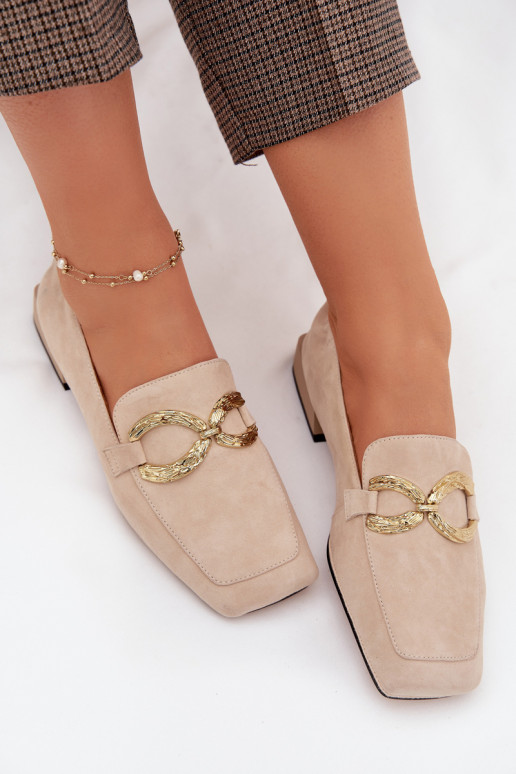 Women's Moccasins Made of Genuine Suede with Gold Detail D&A CR61-3115 Beige