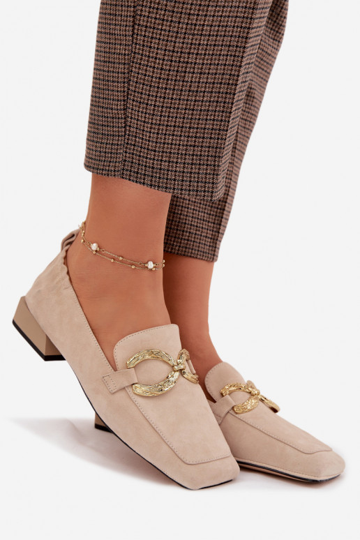 Women's Moccasins Made of Genuine Suede with Gold Detail D&A CR61-3115 Beige
