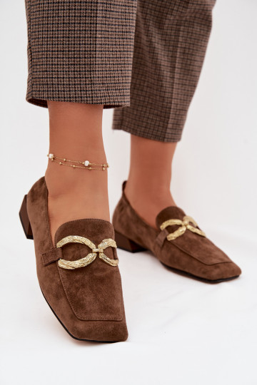 Women's Moccasins Made of Natural Suede with Gold Detail D&A CR61-3115 Brown 2