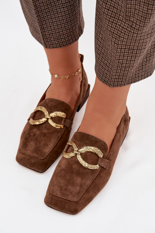 Women's Moccasins Made of Natural Suede with Gold Detail D&A CR61-3115 Brown