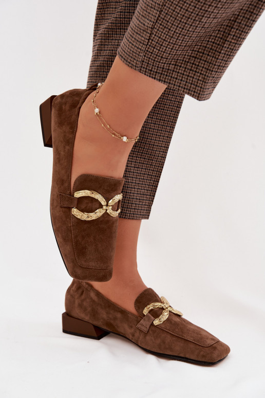 Women's Moccasins Made of Natural Suede with Gold Detail D&A CR61-3115 Brown