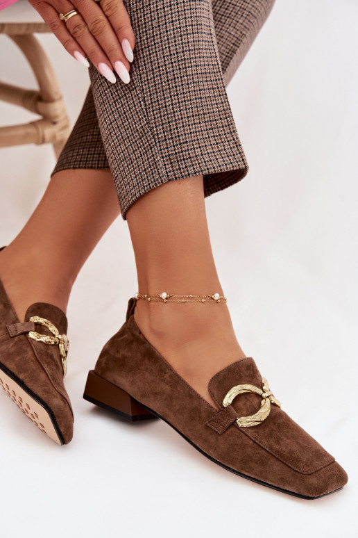 Women's Moccasins Made of Natural Suede with Gold Detail D&A CR61-3115 Brown