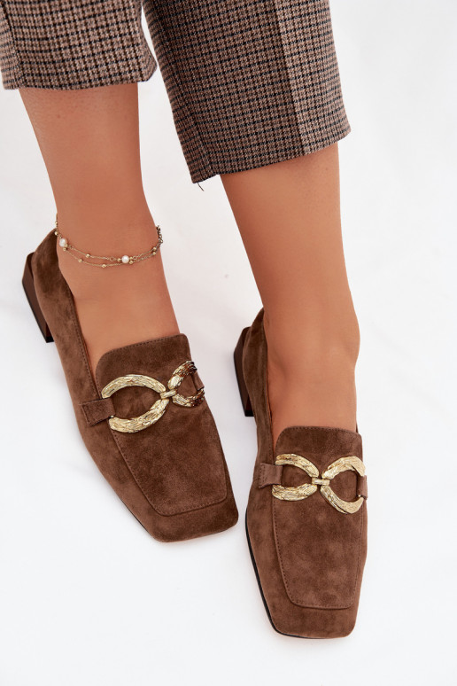 Women's Moccasins Made of Natural Suede with Gold Detail D&A CR61-3115 Brown