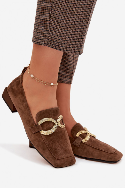 Women's Moccasins Made of Natural Suede with Gold Detail D&A CR61-3115 Brown