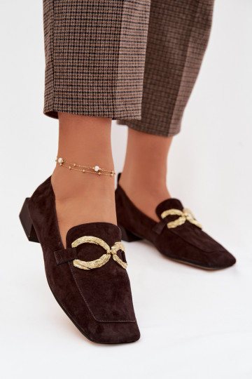 Women's Moccasins From Natural Suede With Gold Detail D&A CR61-3115 Chocolate 2