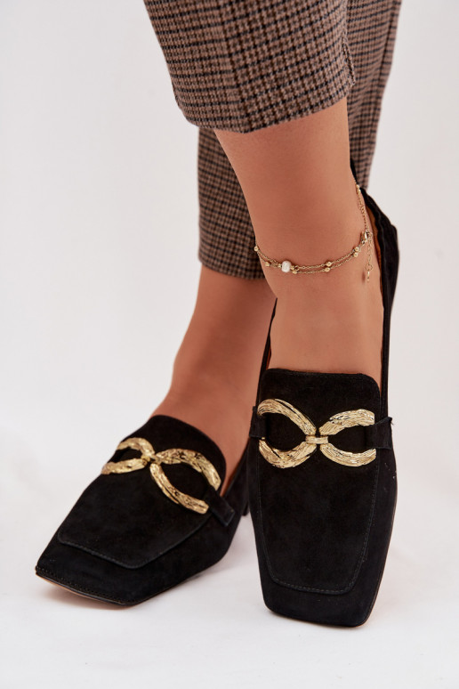 Women's Moccasins Made of Natural Suede with Gold Detail D&A CR61-3115 Black