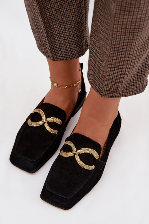 Women's Moccasins Made of Natural Suede with Gold Detail D&A CR61-3115 Black