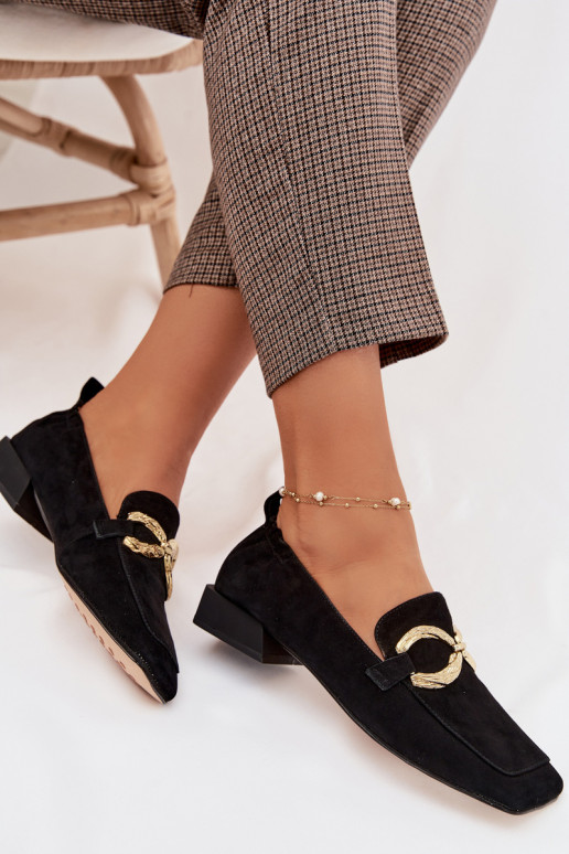 Women's Moccasins Made of Natural Suede with Gold Detail D&A CR61-3115 Black