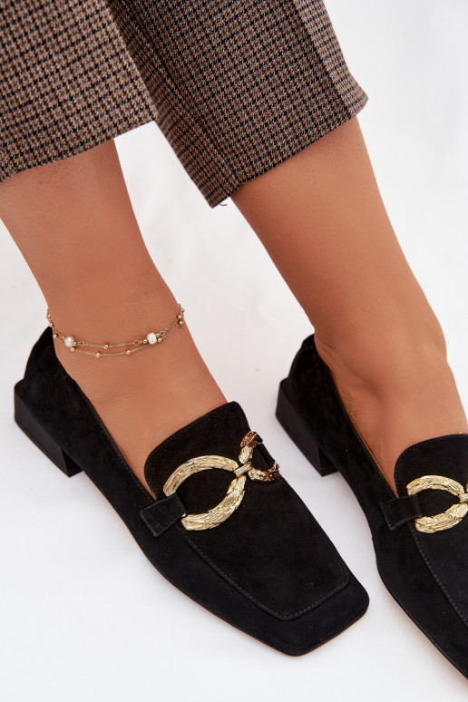 Women's Moccasins Made of Natural Suede with Gold Detail D&A CR61-3115 Black