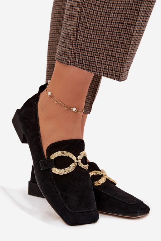 Women's Moccasins Made of Natural Suede with Gold Detail D&A CR61-3115 Black