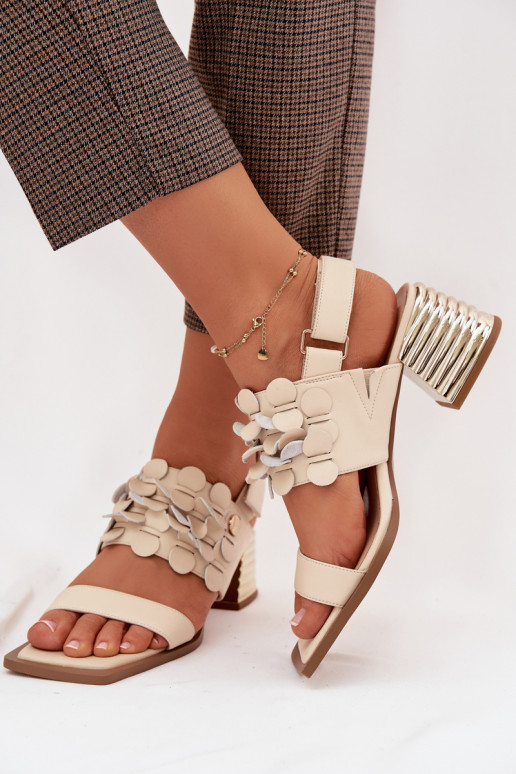 Leather High Heel Sandals D&A CR61-3062 Beige