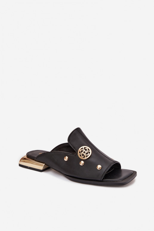 Leather Slippers With Gold Decorations D&A CR61-3060 Black