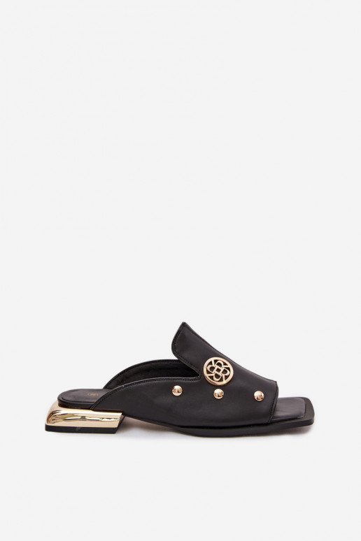 Leather Slippers With Gold Decorations D&A CR61-3060 Black