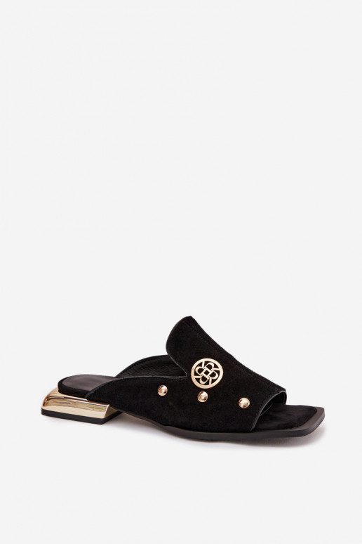 Suede Slides With Gold Decorations D&A CR61-3061 Black