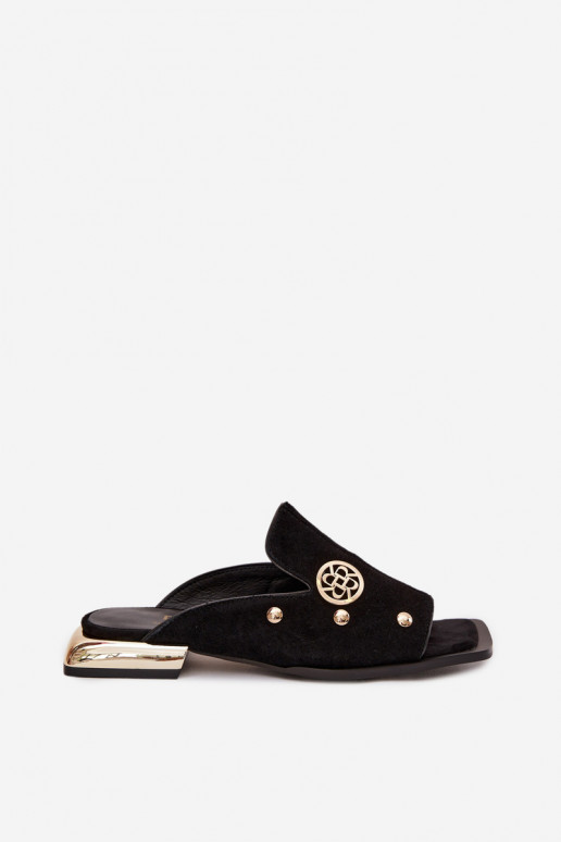 Suede Slides With Gold Decorations D&A CR61-3061 Black