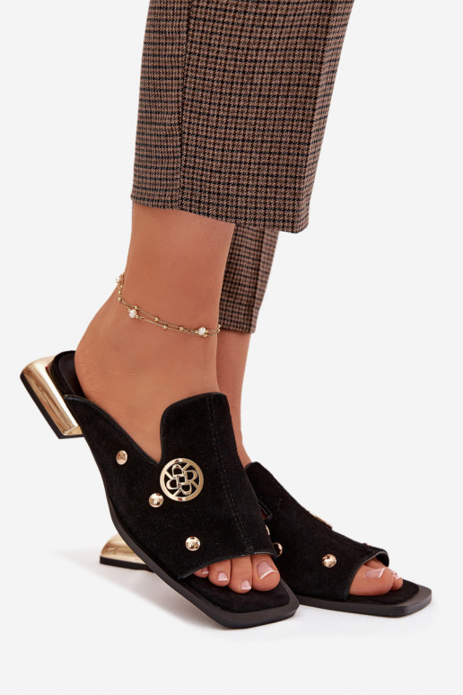 Suede Slides With Gold Decorations D&A CR61-3061 Black