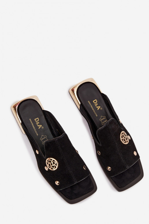 Suede Slides With Gold Decorations D&A CR61-3061 Black