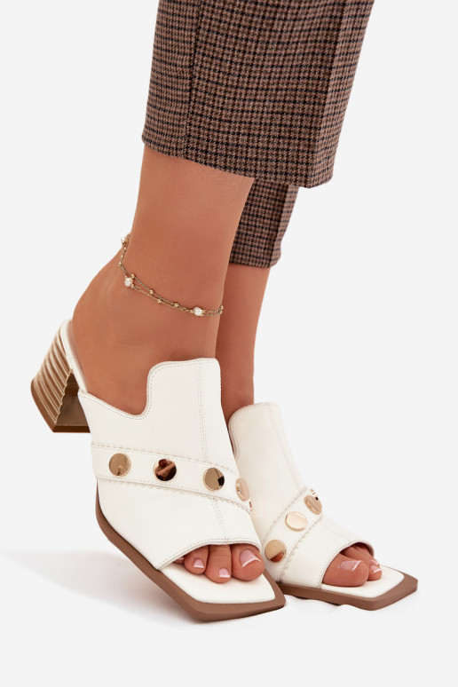 Leather High Heeled Sandals With Decorative Strap D&A CR61-3063 White