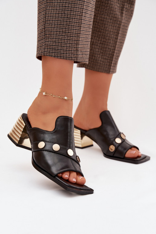 Leather High Heeled Sandals With Decorative Strap D&A CR61-3063 Black