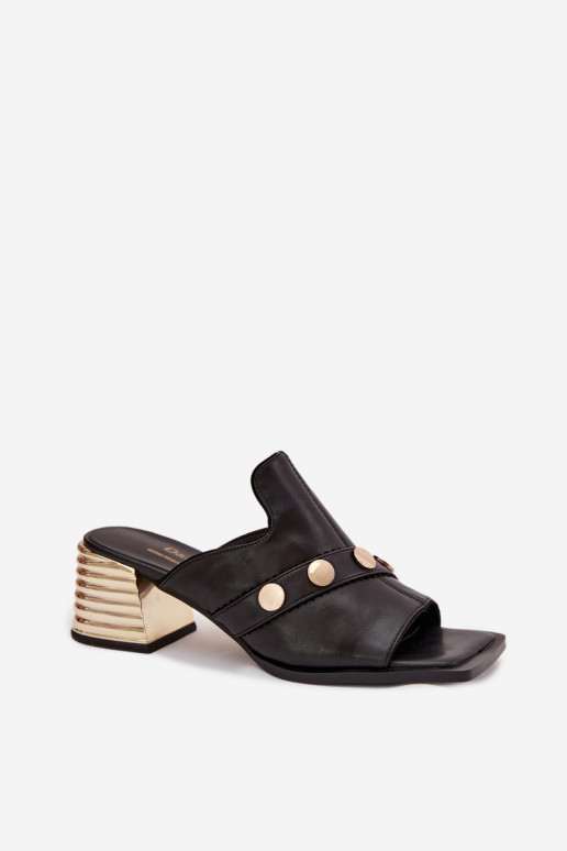 Leather High Heeled Sandals With Decorative Strap D&A CR61-3063 Black