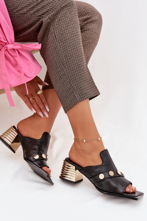 Leather High Heeled Sandals With Decorative Strap D&A CR61-3063 Black