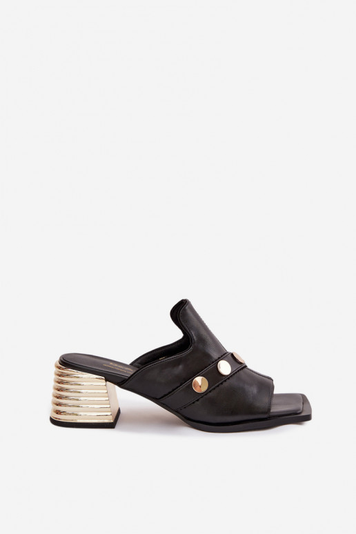 Leather High Heeled Sandals With Decorative Strap D&A CR61-3063 Black