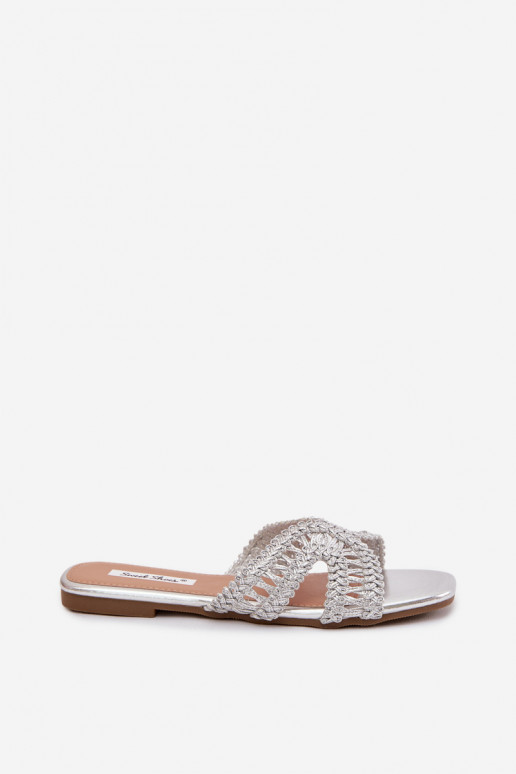 Women's Flat Silver Slides Fariella