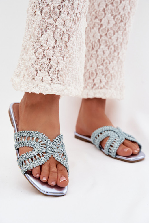 Klapki Damskie Płaskie Niebieskie Fariella