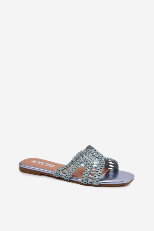 Women's Flat Blue Slides Fariella