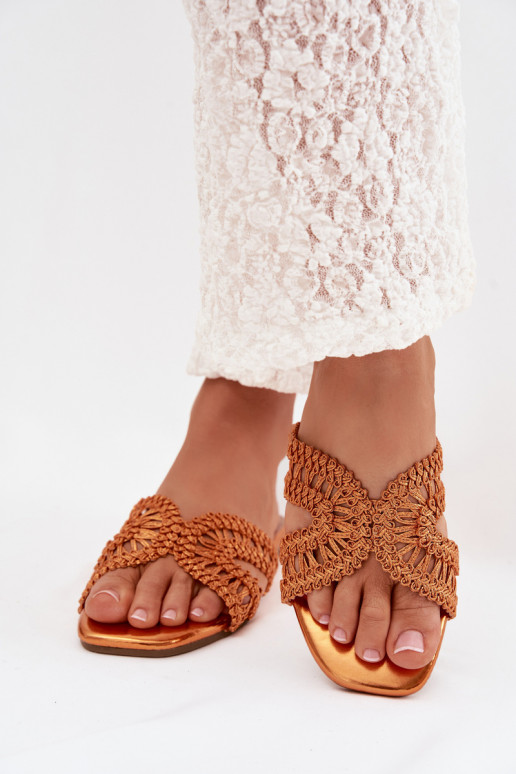 Klapki Damskie Płaskie Pomarańczowe Fariella