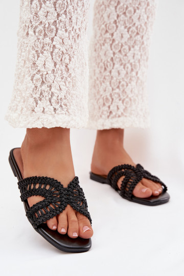 Women's Flat Black Slides Fariella 2