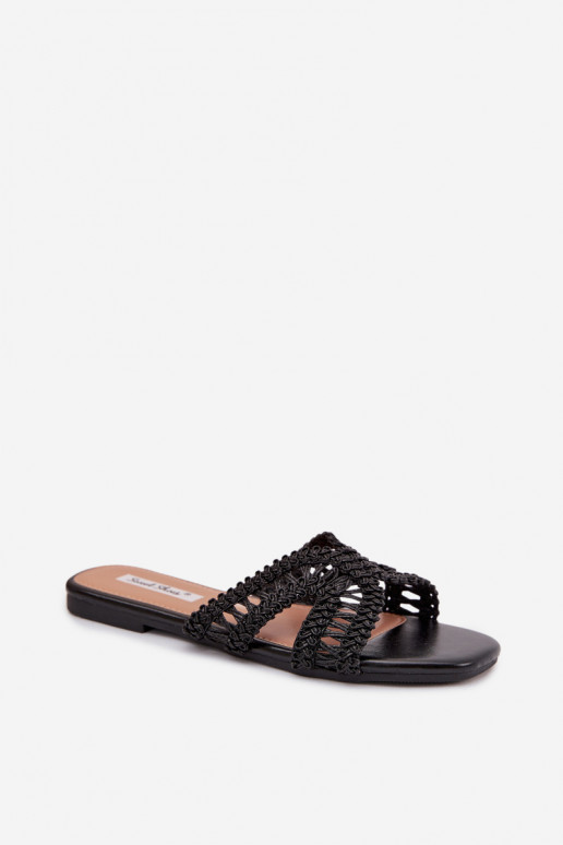 Women's Flat Black Slides Fariella