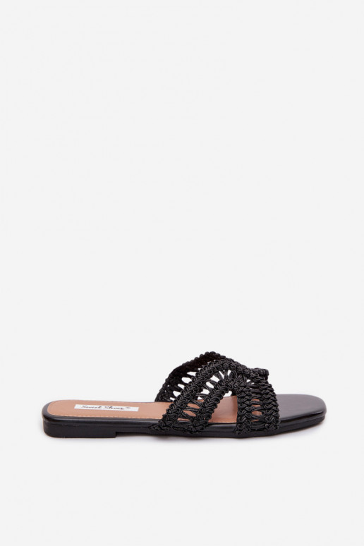 Women's Flat Black Slides Fariella