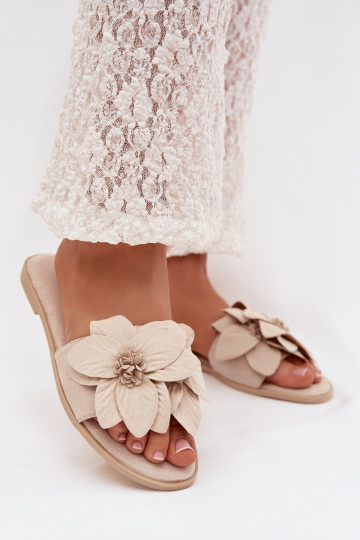 Women's Flat Shoes With Decorative Flowers Jasnobeżowe Elzoria 2