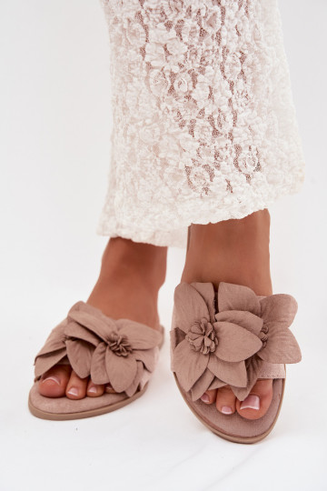 Women's Flat Beige Flower Embellished Slides Elzoria 2